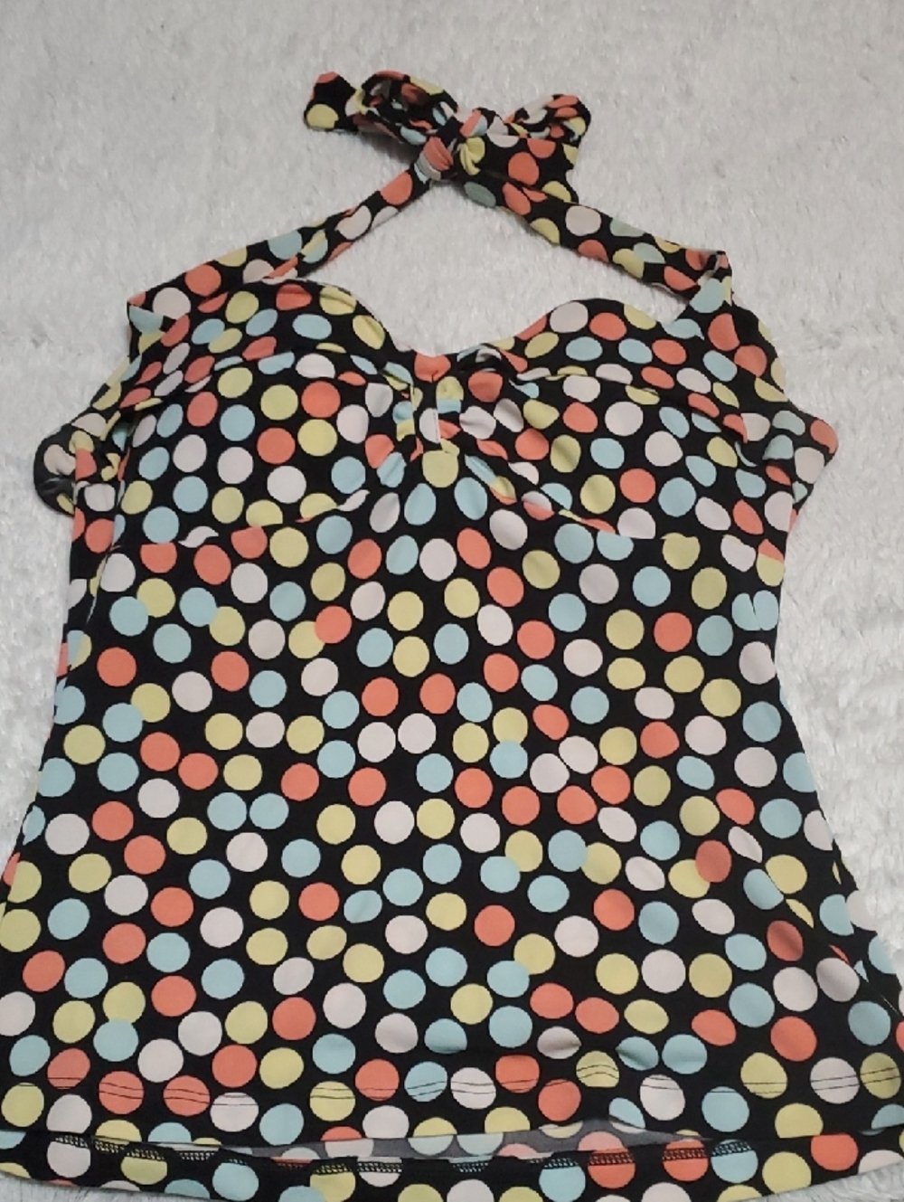 Moda International Black Halter Top with Pastel Polka Dots